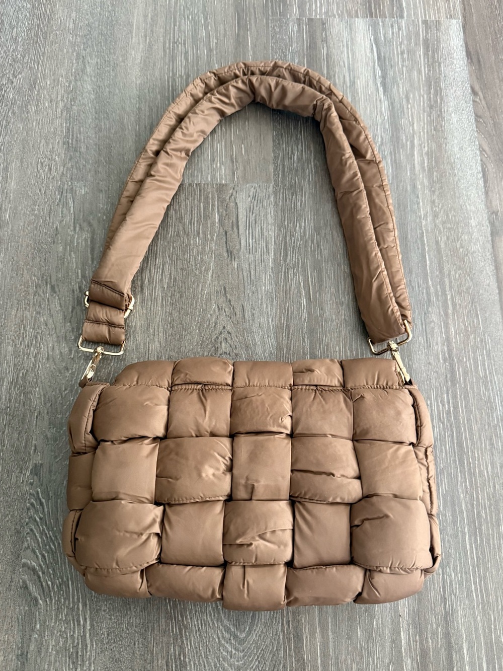 Quilted Puffer Shoulder Bag - Taupe - Picture 5 of 7